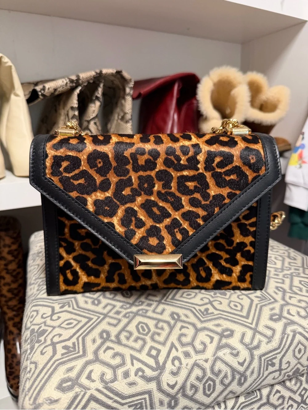 Michael Kors Leopard Print Crossbody with Black Trim and Gold Hardware